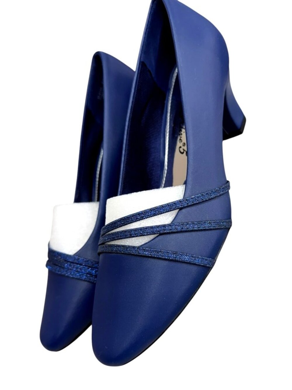 Easy Street Navy Blue Heels With Glitter Straps Size 7.5 Dance Flex Sole NWOB‎